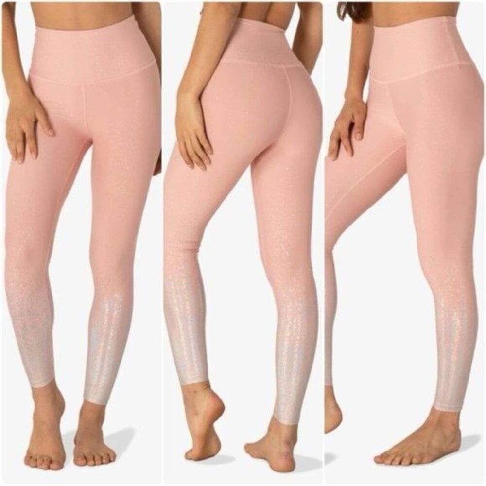 Beyond Yoga Ombré Alloy Metallic Pink and Silver Leggings Large‎ NWOT